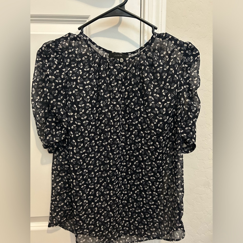 J Crew Shear Floral Short Sleeved Blouse